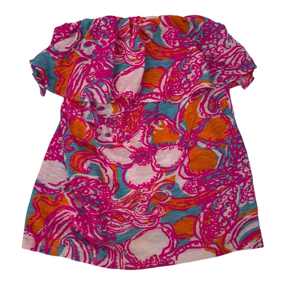 Lilly Pulitzer Wiley Ruffle Tube Top Shorley Blue Feeling Tanked Size‎ medium